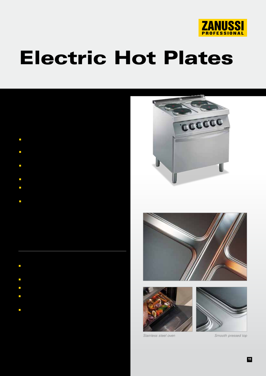 Zanussi EVO700 manual Electric Hot Plates, Electric Static Oven 