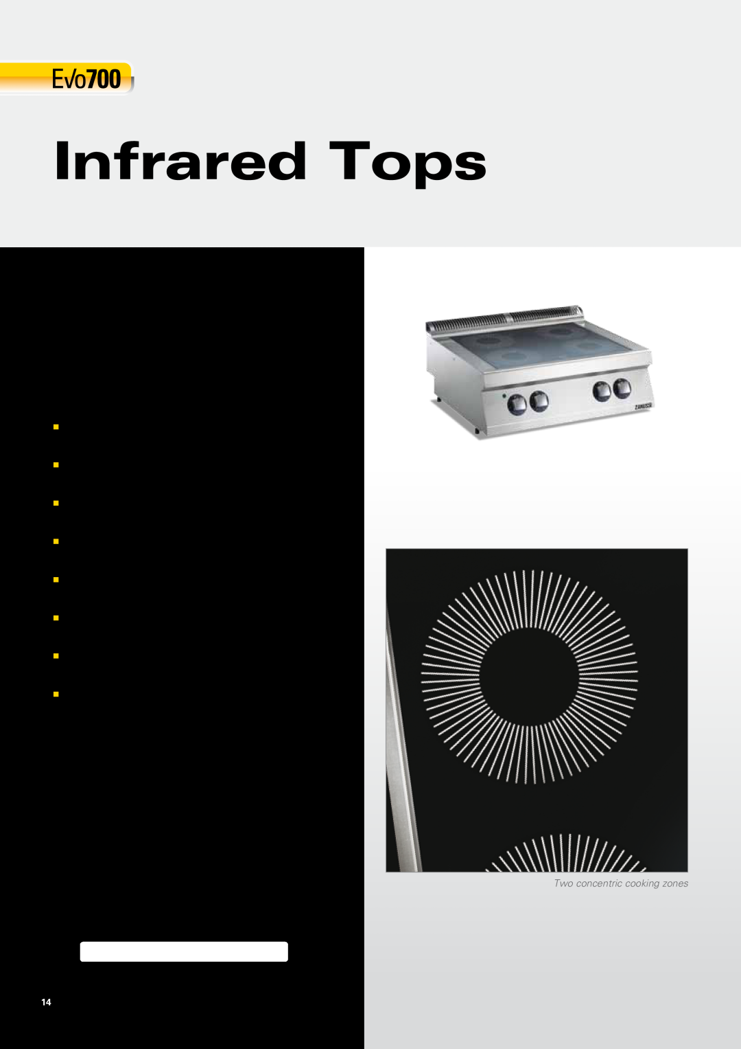Zanussi EVO700 manual Infrared Tops, Two concentric cooking zones 