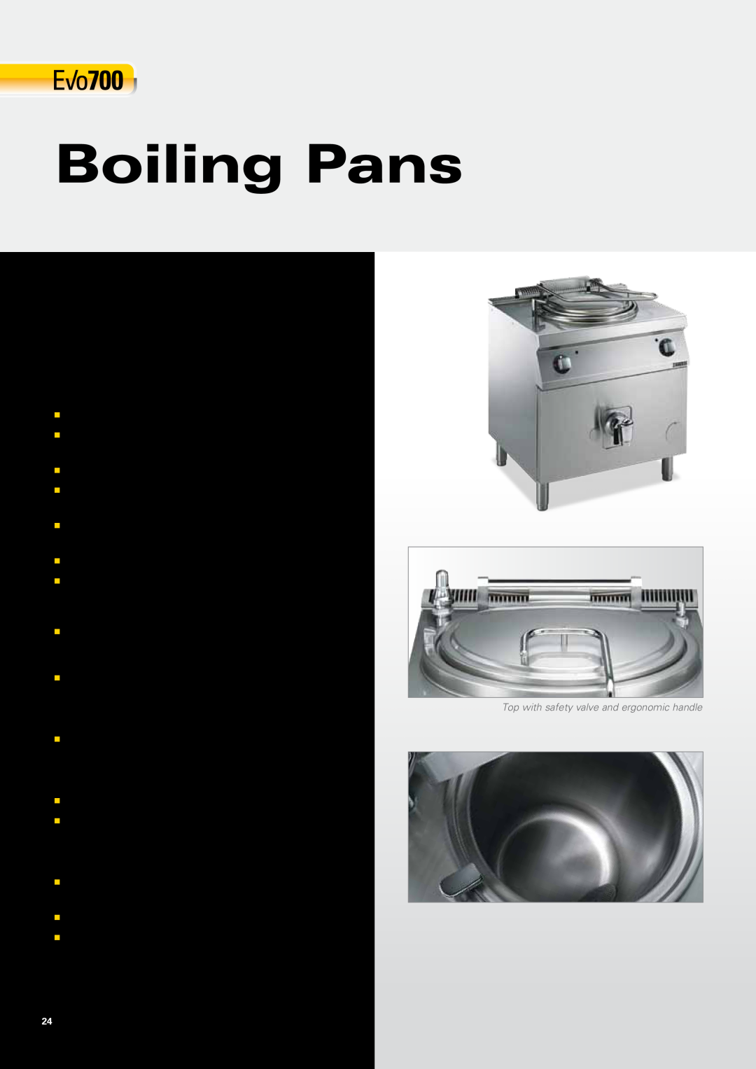 Zanussi EVO700 manual Boiling Pans, Direct heating gas models, Indirect heating gas or electric model, Gas models 