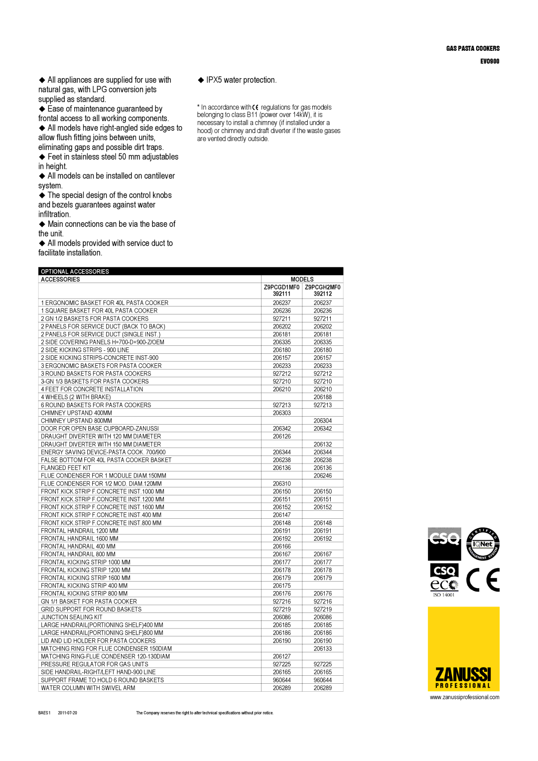 Zanussi EVO900 dimensions Zanussi 