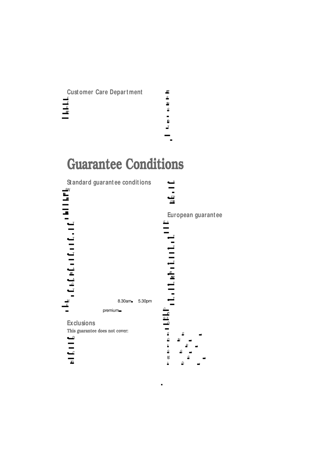 Zanussi F 1203 W manual Guarantee Conditions, Customer Care Department, Standard guarantee conditions, Exclusions 