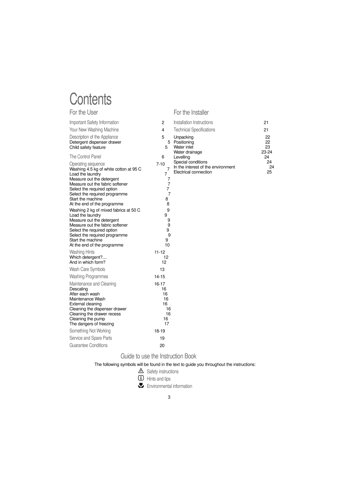 Zanussi F 1203 W manual Contents 