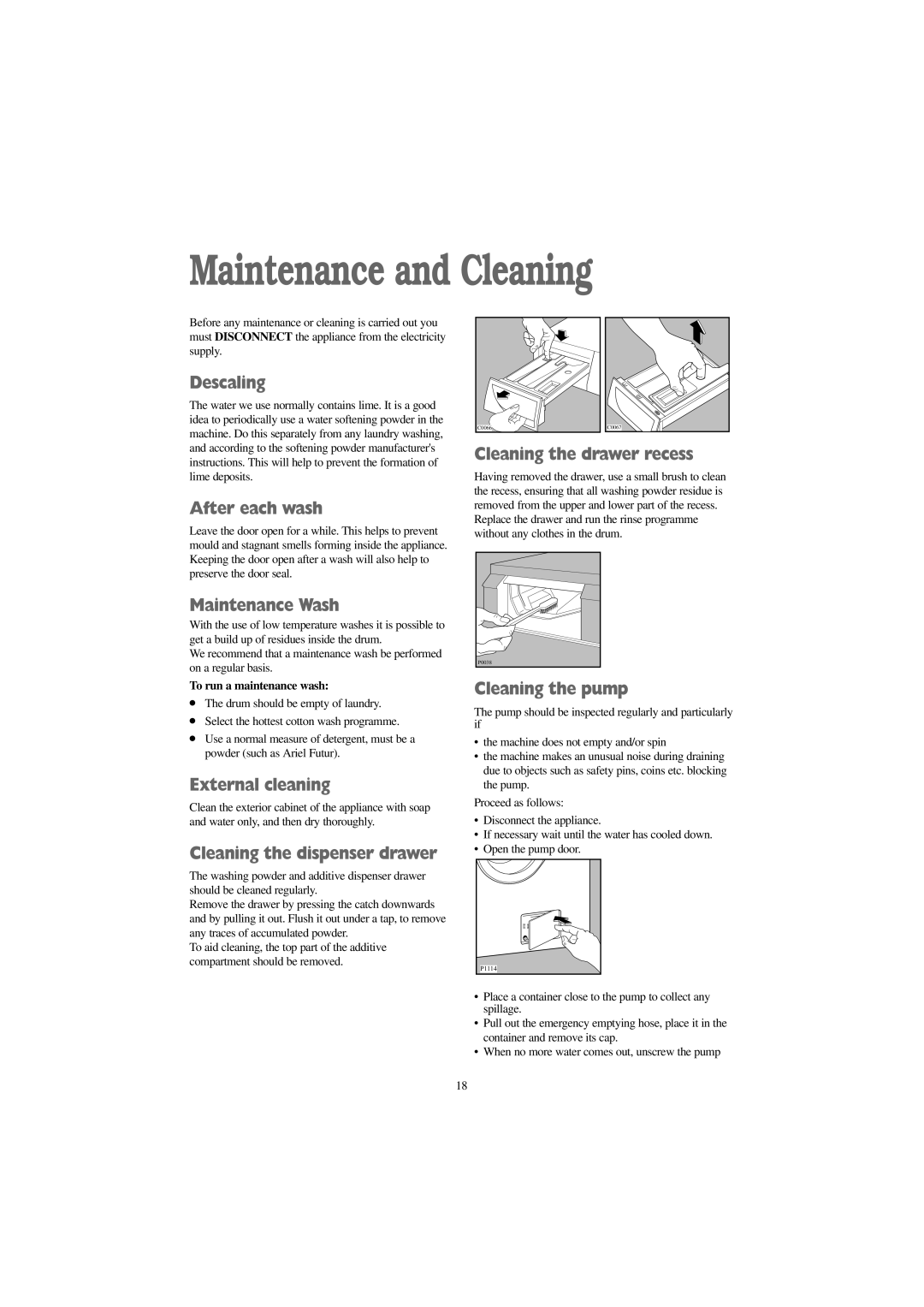 Zanussi F 1256 W manual Maintenance and Cleaning 