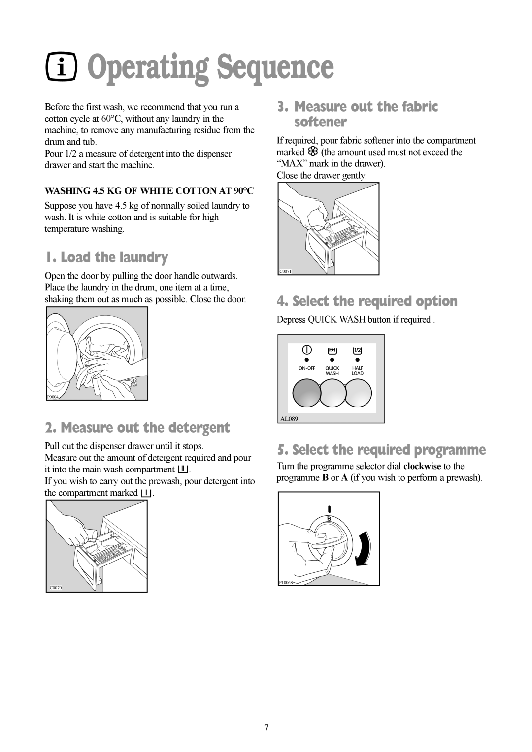 Zanussi F1003 W manual Operating Sequence 