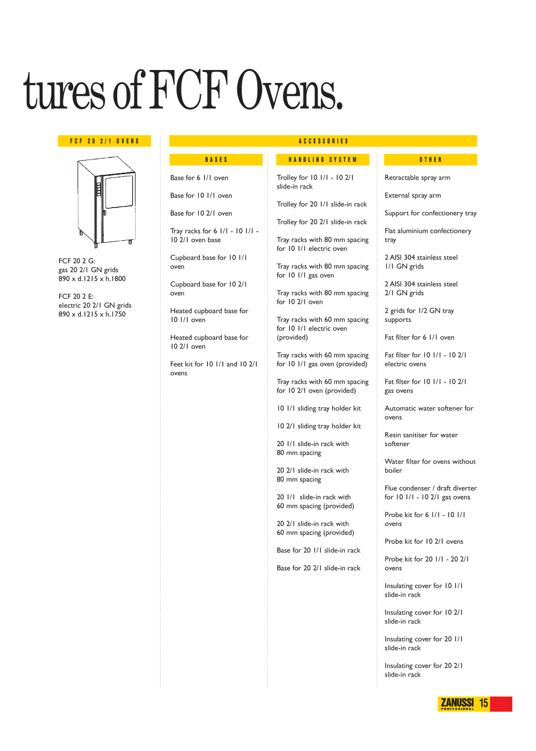 Zanussi FCF102G, FCF101E, FCF101G, FCF61E, FCF201G, FCF202E, FCF102E, FCF201E, FCF61G, FCF202G manual Tures of FCF Ovens 