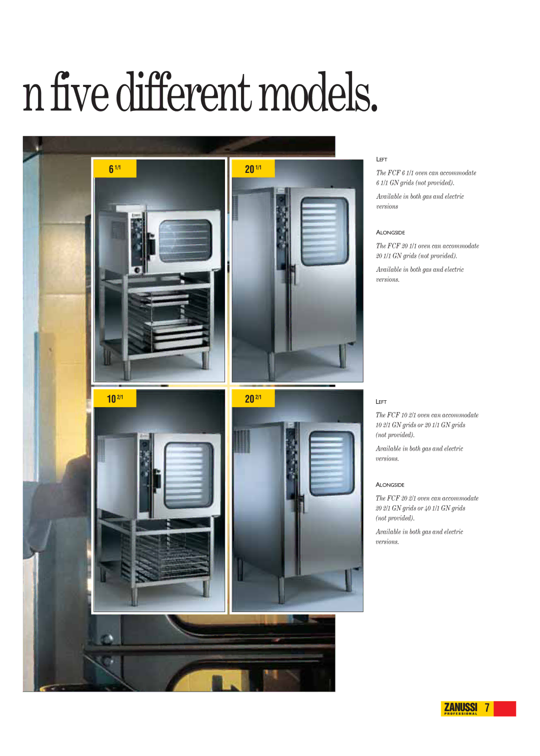 Zanussi FCF201E, FCF101E, FCF101G, FCF61E, FCF201G, FCF202E, FCF102G, FCF102E, FCF61G, FCF202G manual Five different models 