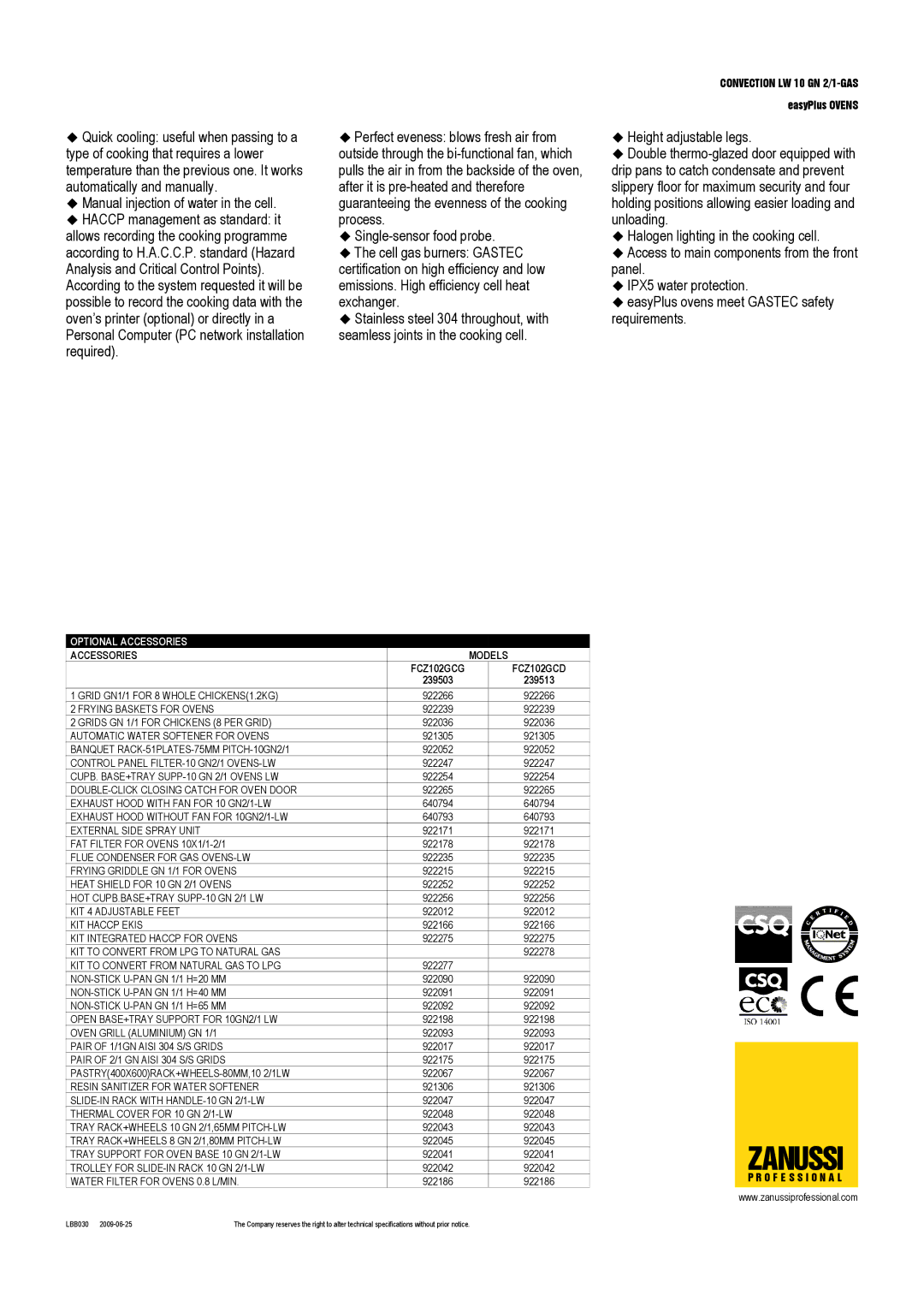 Zanussi 239503, FCZ102GCD, FCZ102GCG, 239513 dimensions Optional Accessories, Accessories Models 