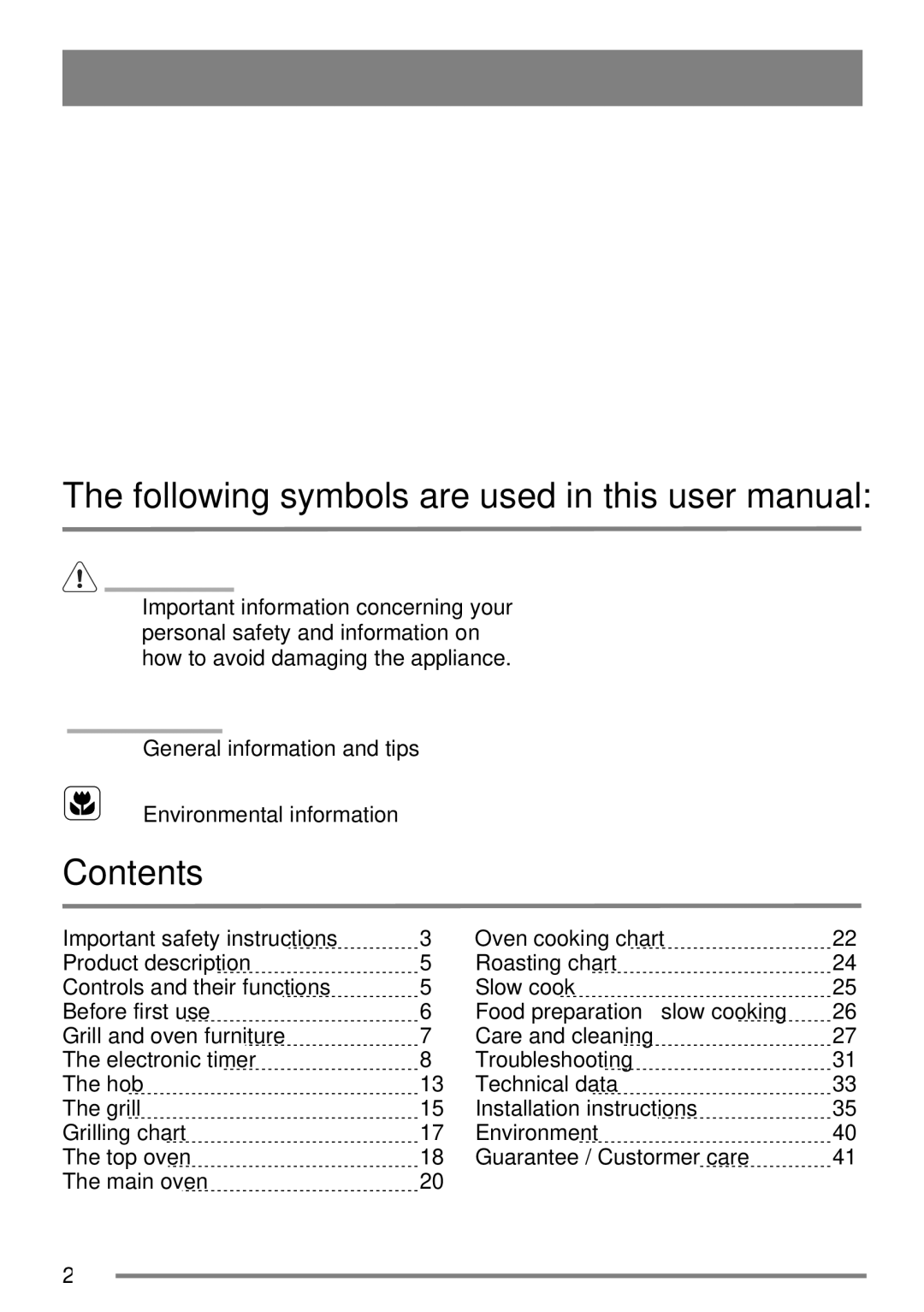 Zanussi FH10 user manual Contents 