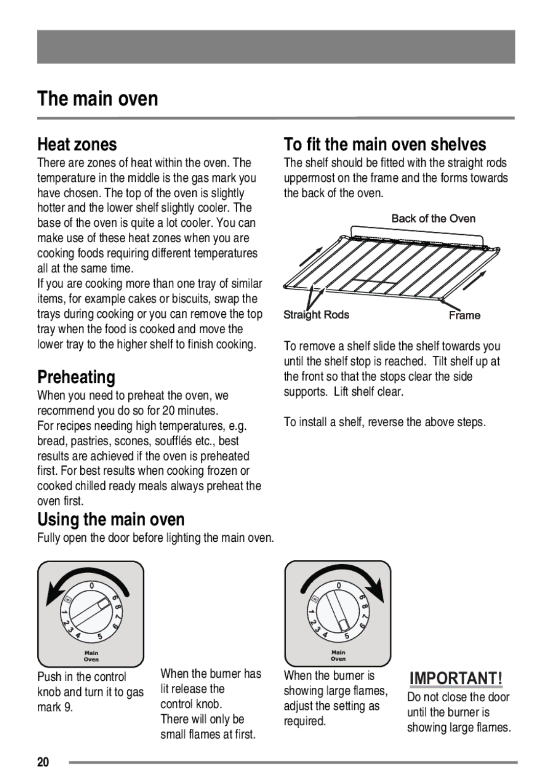 Zanussi FH10 user manual Main oven, Heat zones, To fit the main oven shelves, Using the main oven 