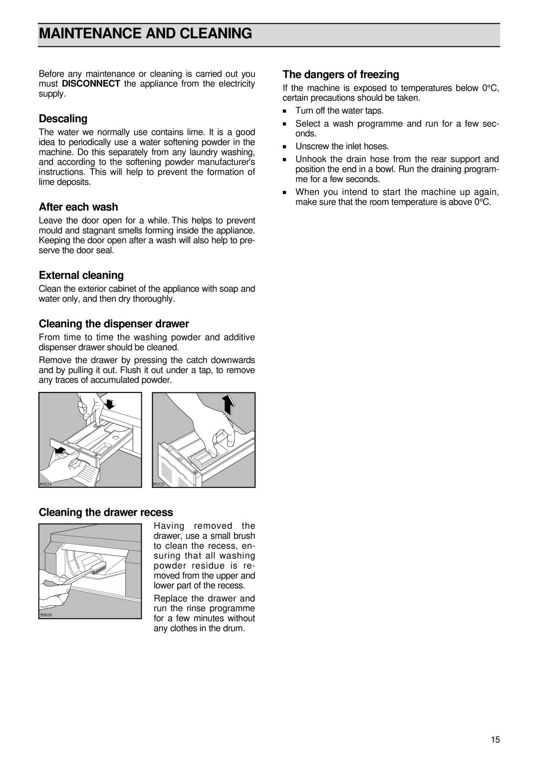 Zanussi FJ 1296 manual Maintenance and Cleaning 