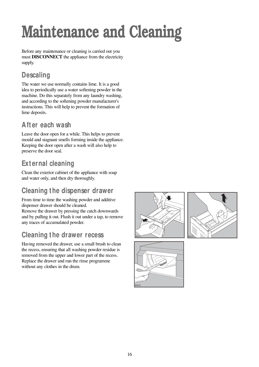 Zanussi FJS 1197 W, FJS 1397 W, FJS 1597 W manual Maintenance and Cleaning 