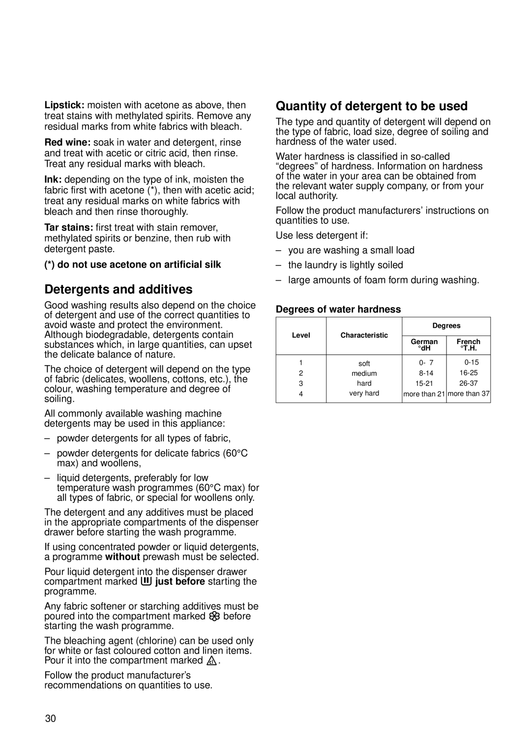 Zanussi FL 1014 V1 instruction manual Detergents and additives, Quantity of detergent to be used 