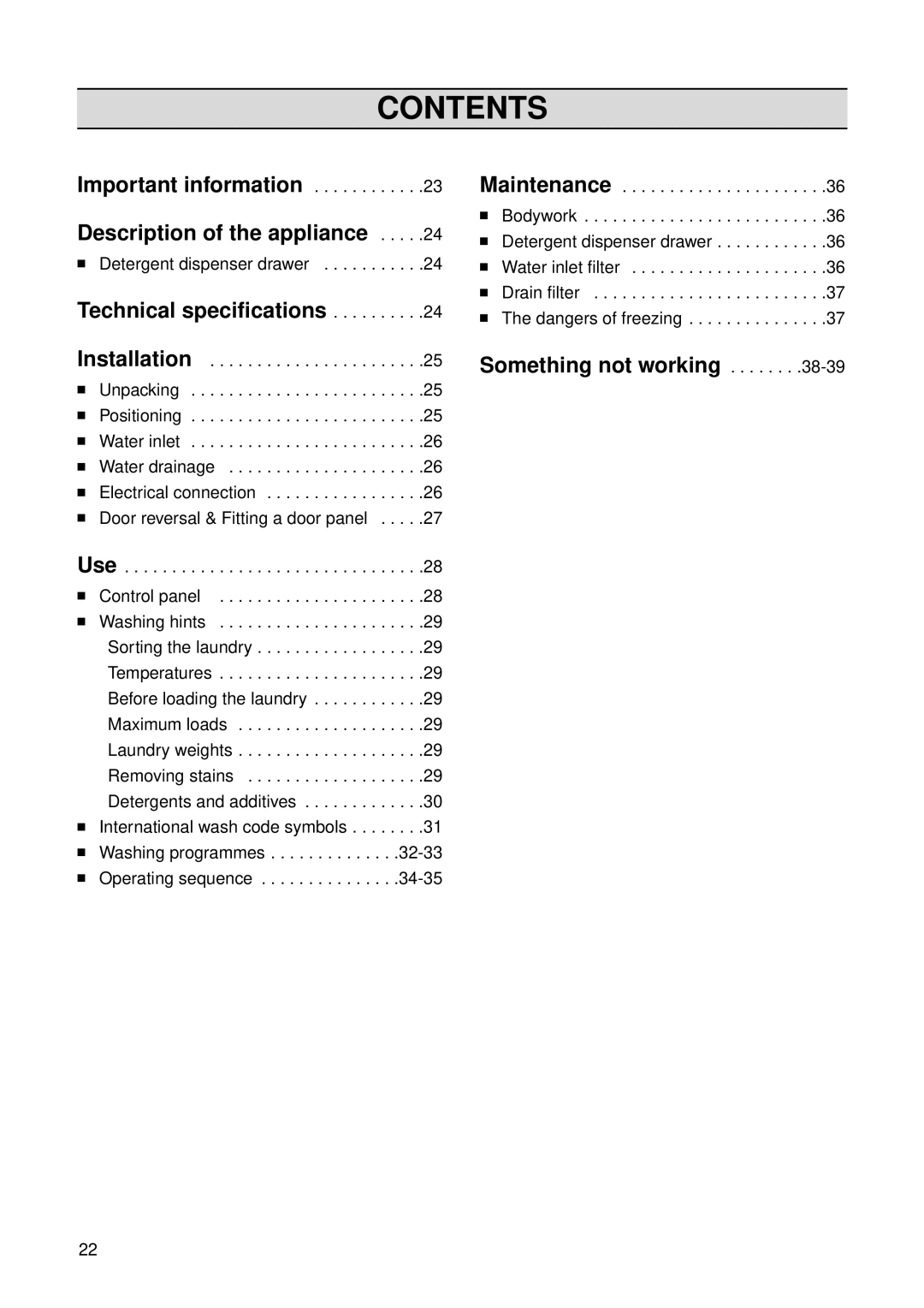 Zanussi FL 1014 V1 instruction manual Contents 