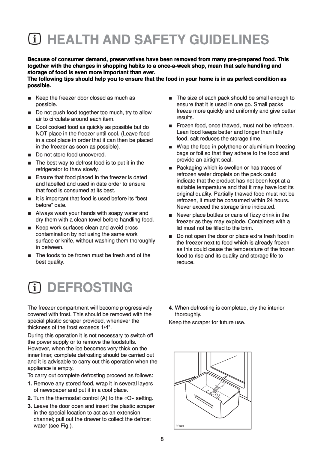 Zanussi FREEZER ZV 47 manual Health And Safety Guidelines, Defrosting 