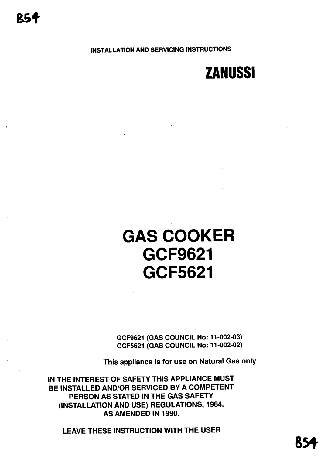 Zanussi GCF5621, GCF9621 manual 