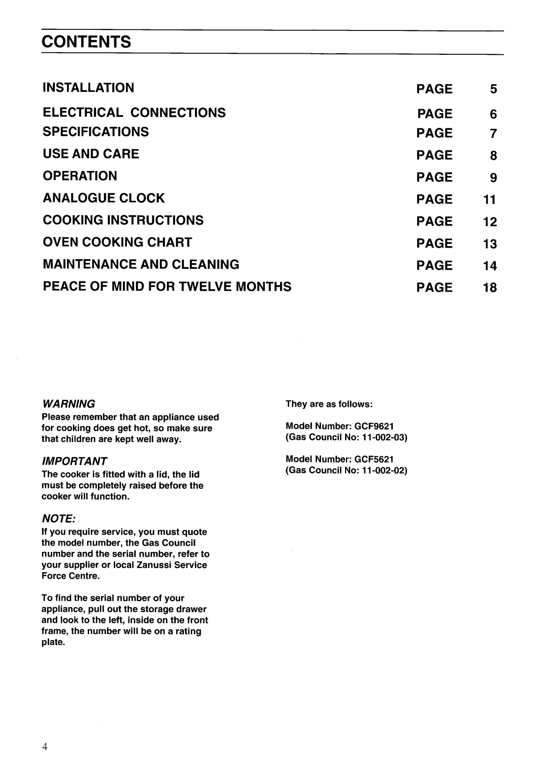 Zanussi GCF9621, GCF5621 manual 