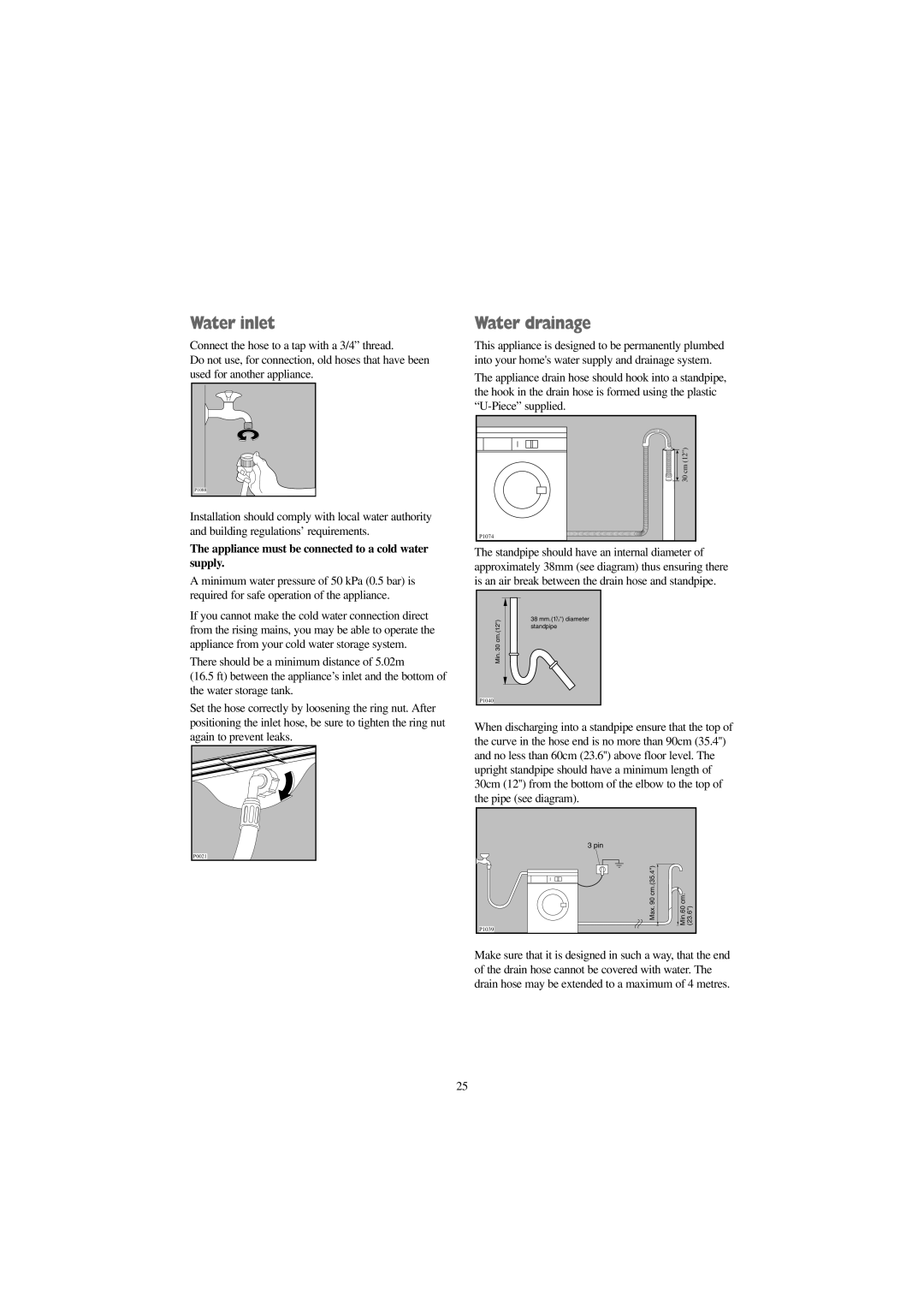 Zanussi IZ 161 W, IZ 141 S, IZ 161 S manual Water inlet, Water drainage, Appliance must be connected to a cold water supply 