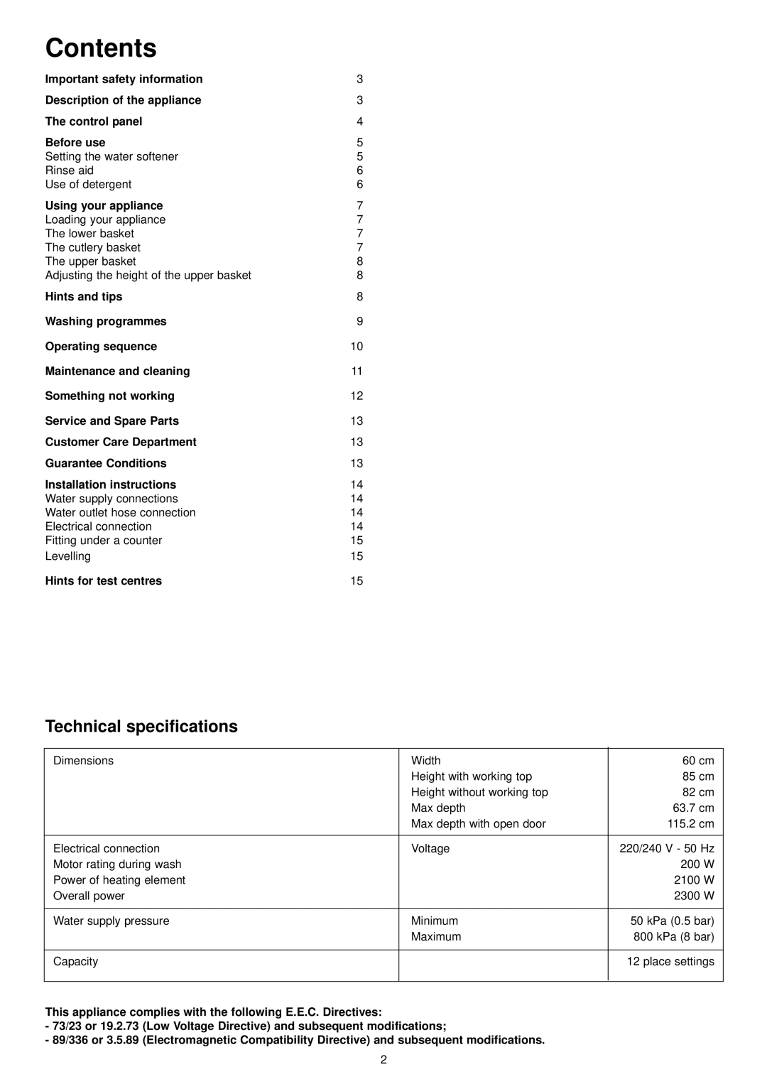 Zanussi IZZI manual Contents 