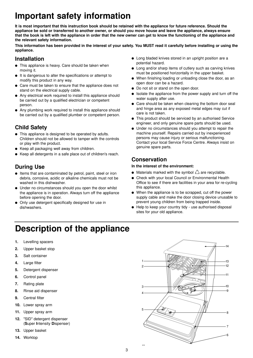 Zanussi IZZI manual Important safety information, Description of the appliance 