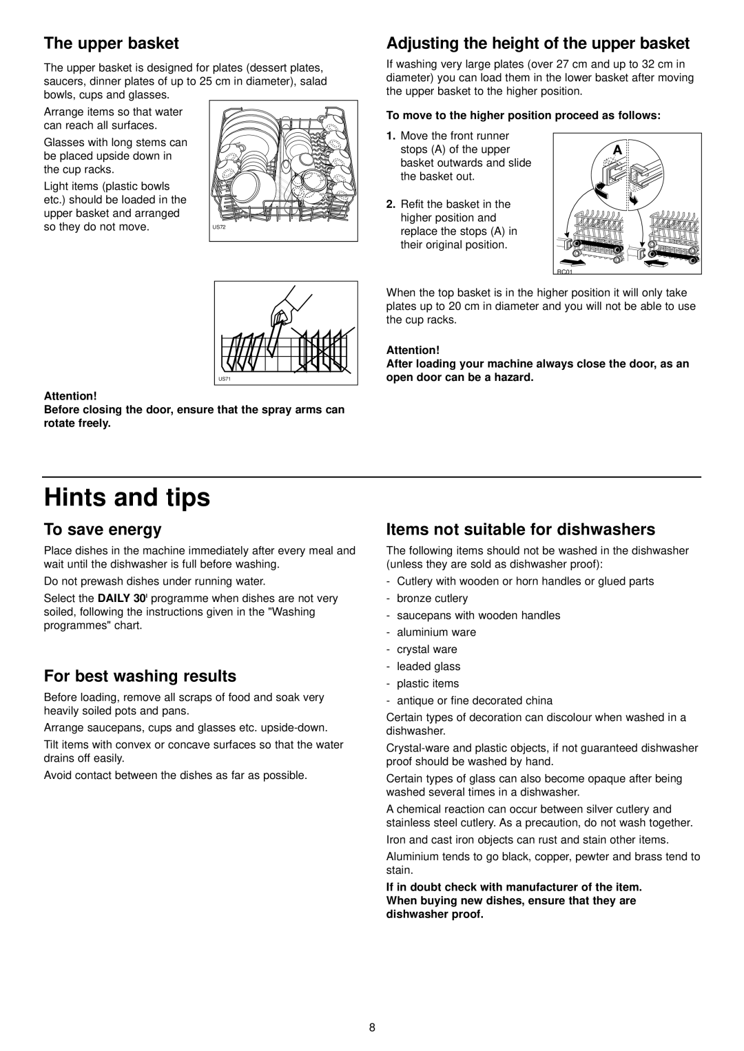 Zanussi IZZI manual Hints and tips 