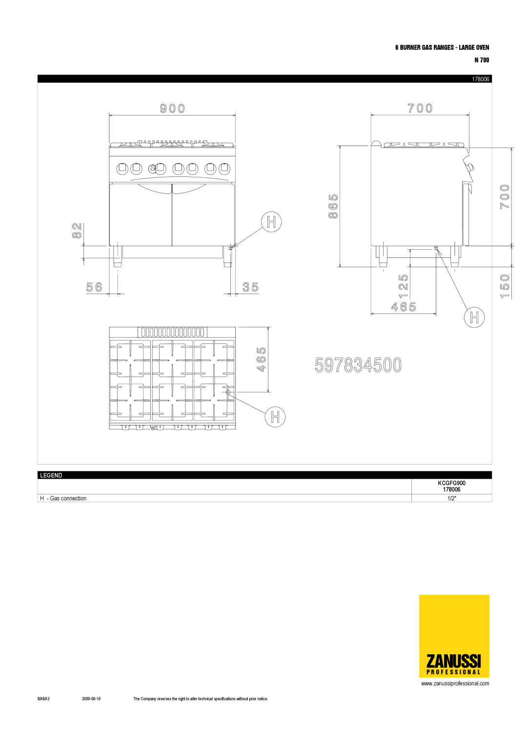 Zanussi 178006, KCGFG900 dimensions 