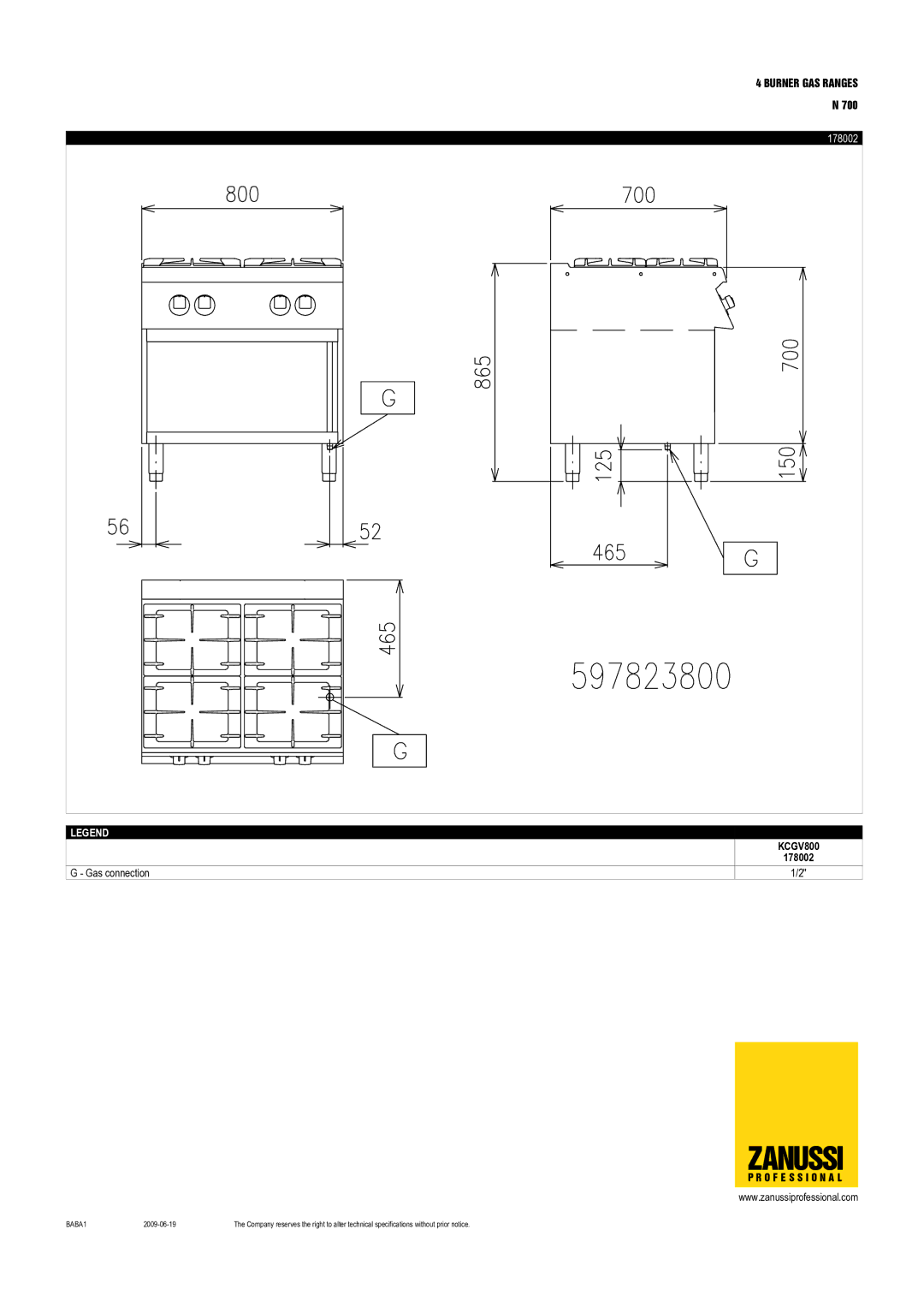 Zanussi KCGFG800, KCGV800, KCGFE8002, 178007, 178004, 178038 dimensions 178002 