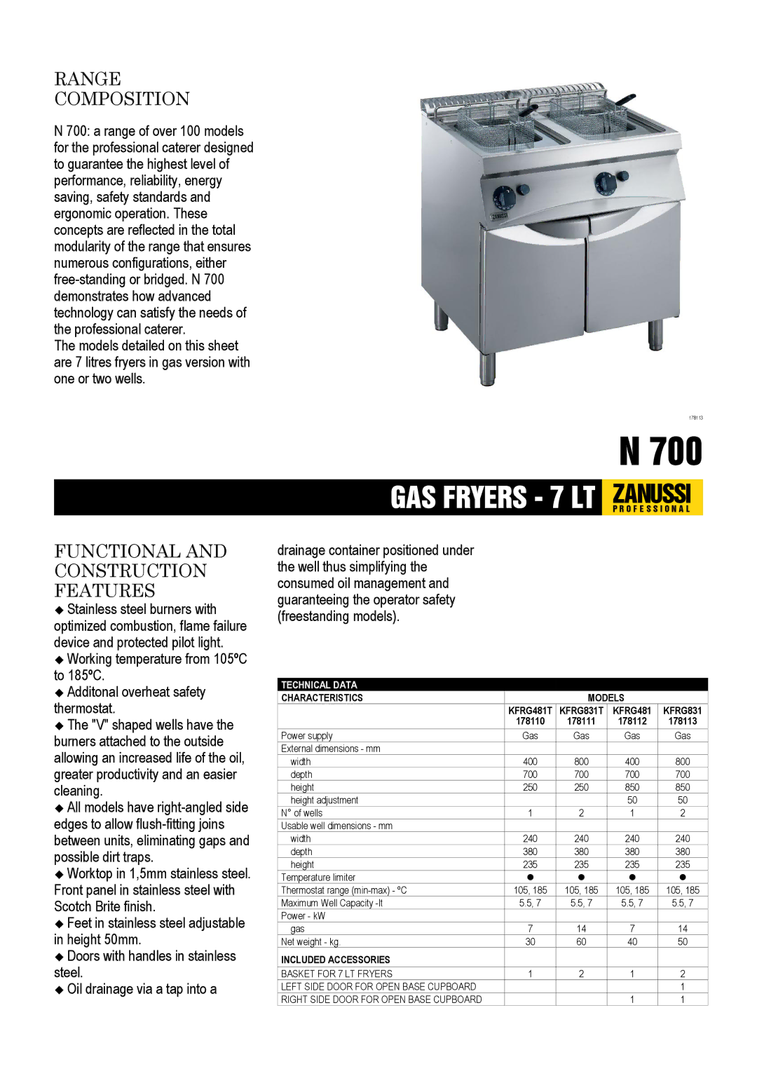 Zanussi KFRG831T, KFRG481T, 178112, 178110, 178113, 178111 dimensions 700 