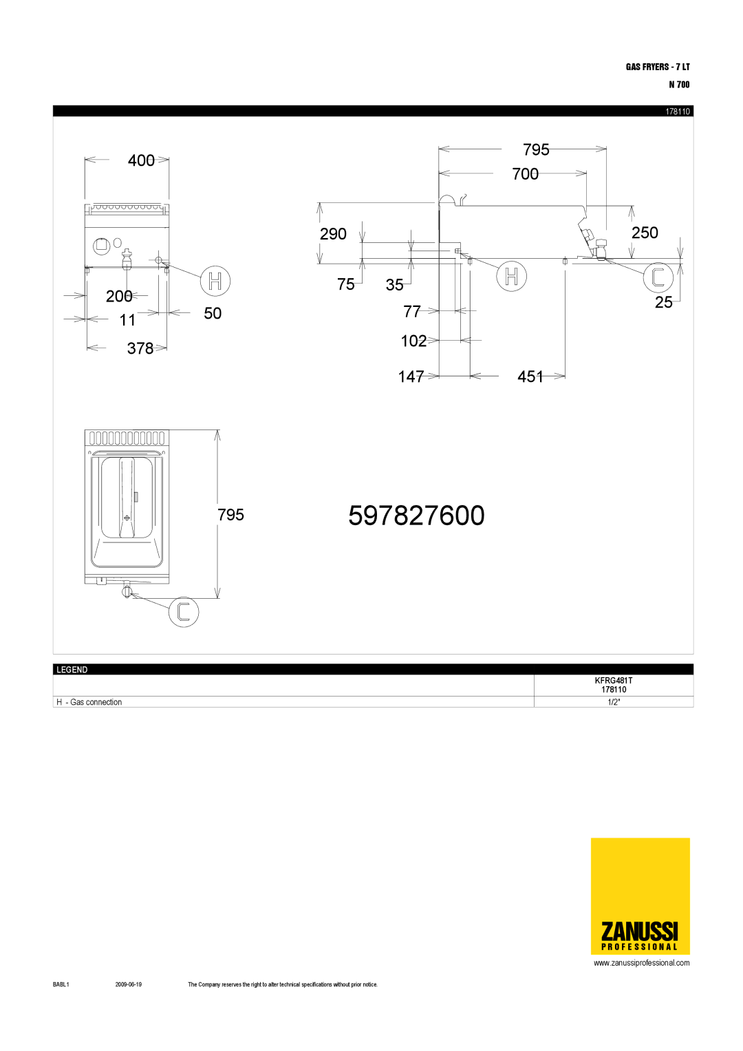 Zanussi KFRG481T, KFRG831T, 178112, 178110, 178113, 178111 dimensions 597827600 