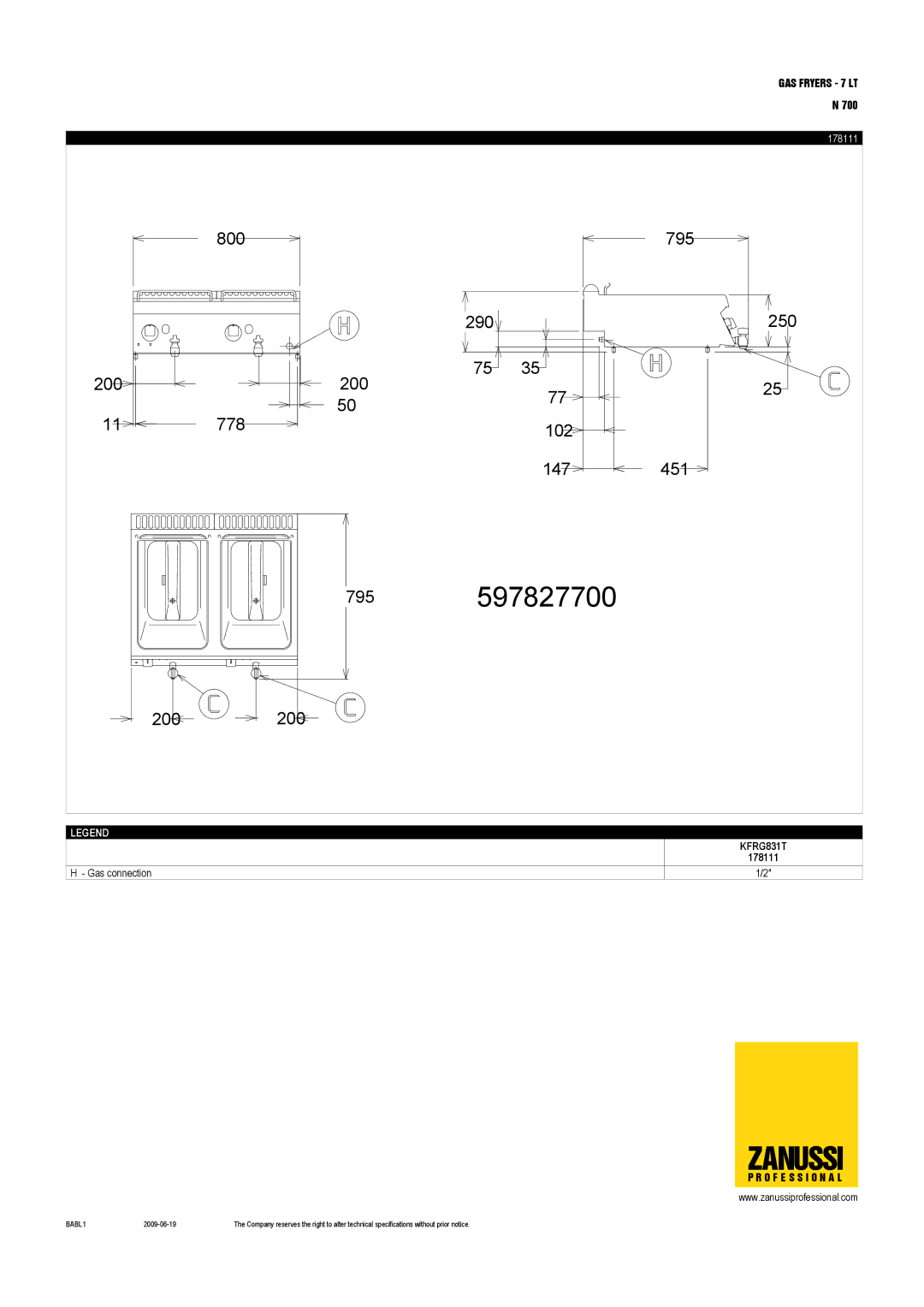 Zanussi 178112, KFRG481T, KFRG831T, 178110, 178113, 178111 dimensions 597827700 