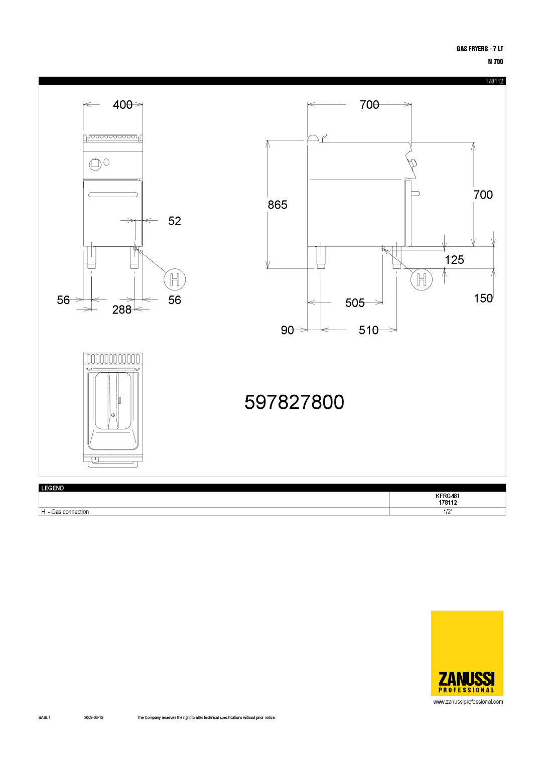 Zanussi 178110, KFRG481T, KFRG831T, 178112, 178113, 178111 dimensions 597827800 