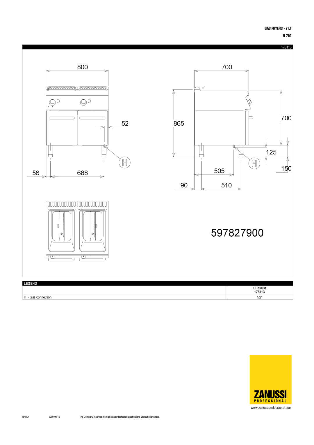 Zanussi 178113, KFRG481T, KFRG831T, 178112, 178110, 178111 dimensions 597827900 