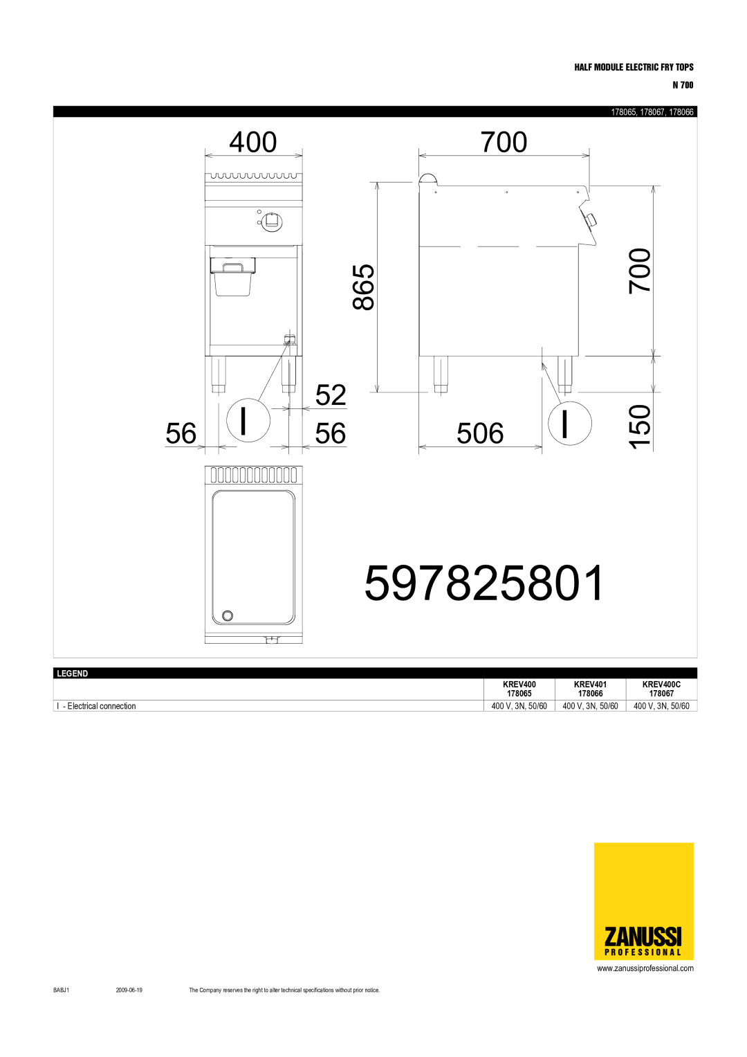 Zanussi KREH400, KREV400C, KRE4012, KREV401, KRE400C, KRE4002, 178067, 178065, 178066, 178061, 178060, 178073, 178072 597825801 