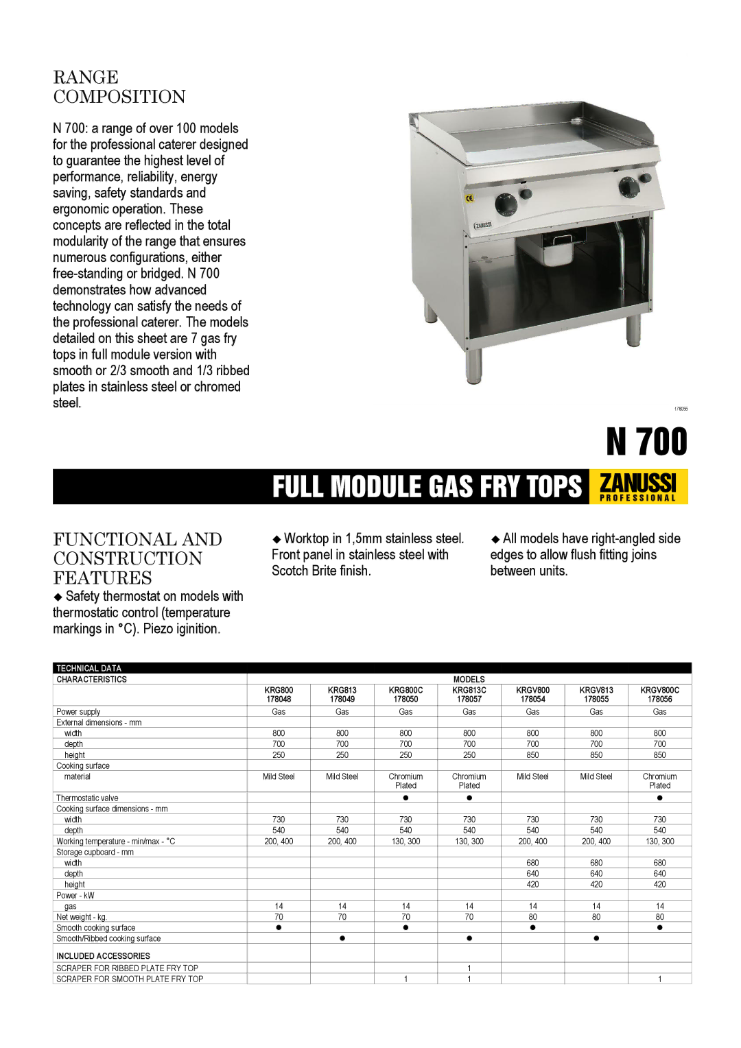 Zanussi KRGV800C, KRGV813, KRG813C, KRG800C, 178055 dimensions Technical Data, Characteristics, Included Accessories 