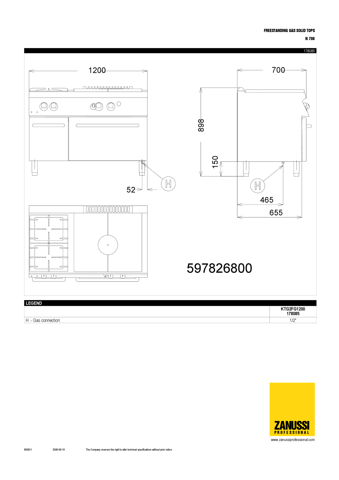 Zanussi 178082, KTG2FG1200, KTG2V800, KTGFG800, KTG2FG800, KTGV800, 178084, 178083, 178081, 178085 dimensions 597826800 