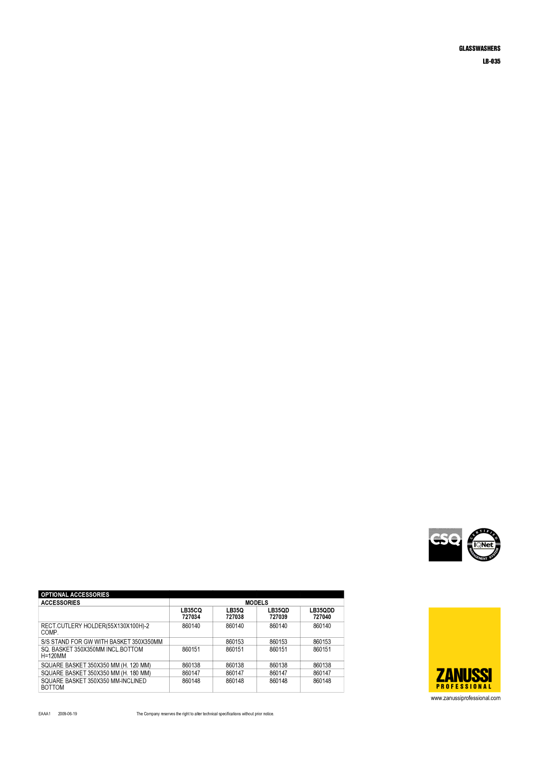 Zanussi LB35QDD, LB35CQ, LB-035, 727040, 727039, 727038, 727034 dimensions Zanussi 