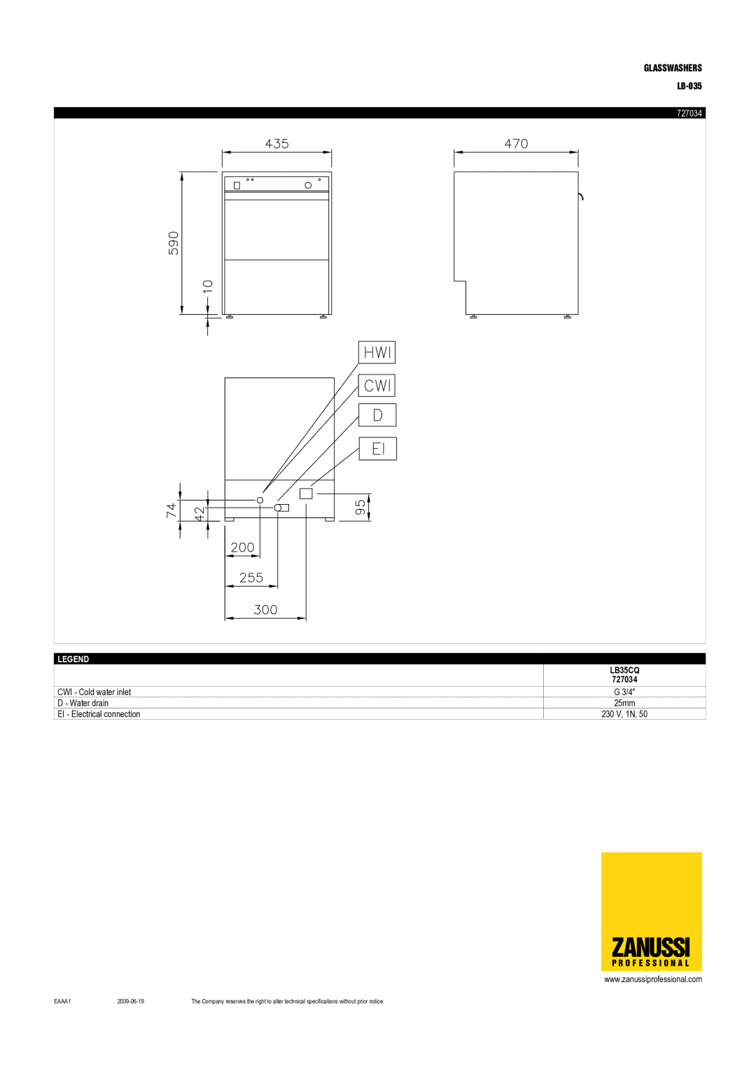 Zanussi LB35CQ, LB35QDD, LB-035, 727040, 727039, 727038, 727034 dimensions 