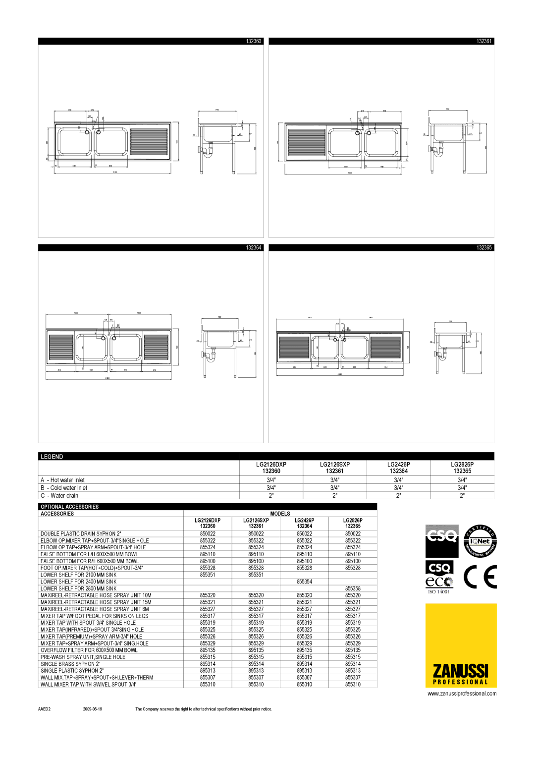 Zanussi 132361, LG2826P, 132365, LG2426P, 132364, LG2126SXP, LG2126DXP, 132360 dimensions Zanussi 