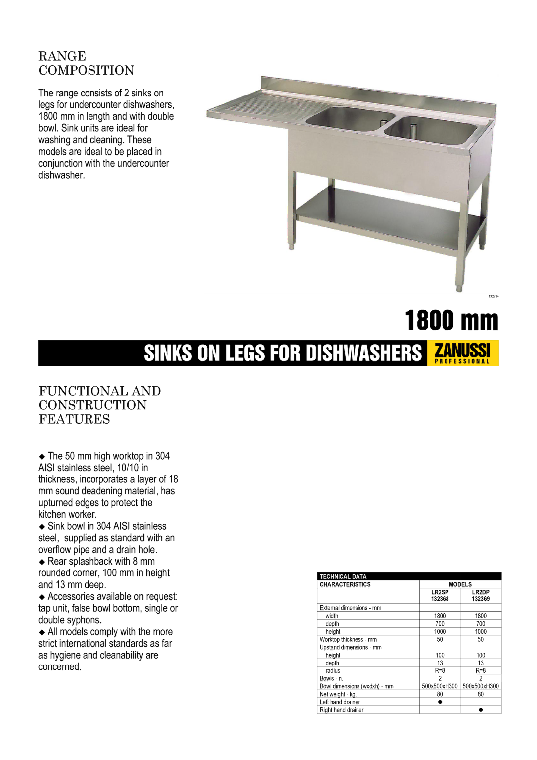 Zanussi LR2DP, LR2SP, 132368, 132369 dimensions Range Composition, Functional and Construction Features 