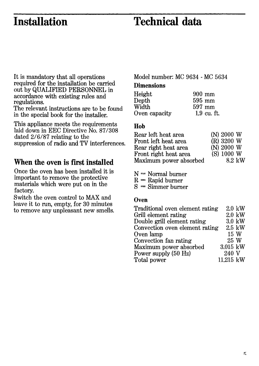 Zanussi MC 5634, MC 9634 manual 