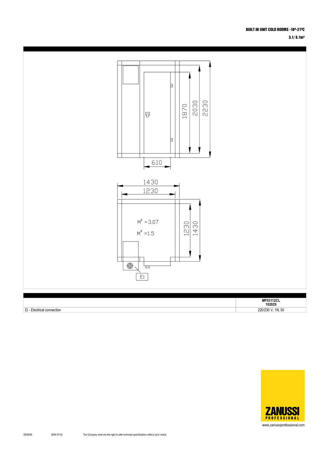 Zanussi MF05112CL, MF05416CL, MF06112CL, MF04112CL, 102295, 102285, 102286, 102290 dimensions MF03112CL 102029 