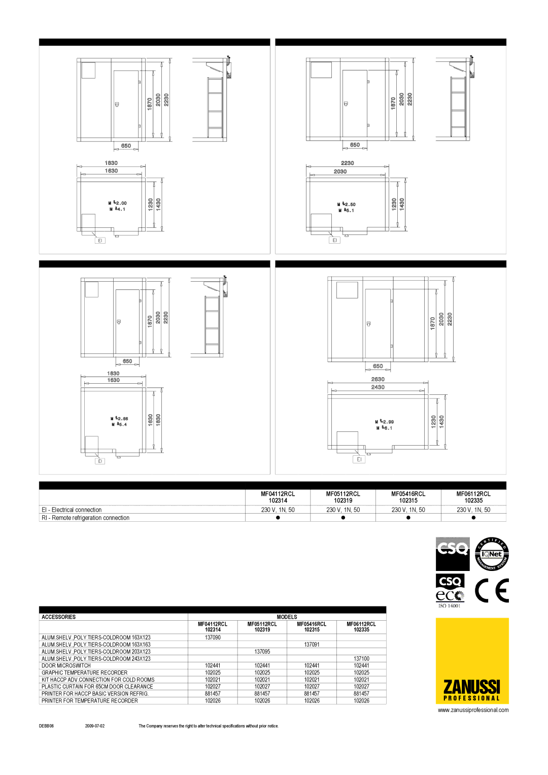 Zanussi MF04112RCL, MF06112RCL, MF05416RCL, MF05112RCL, 102315, 102319, 102314, 102335 dimensions Zanussi 