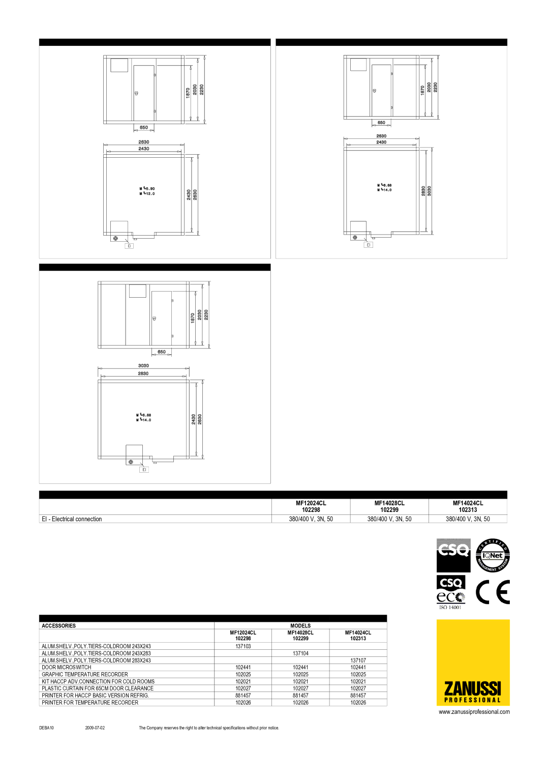 Zanussi MF14028CL, MF12024CL, MF14024CL, 102299, 102298, 102313 dimensions Zanussi 