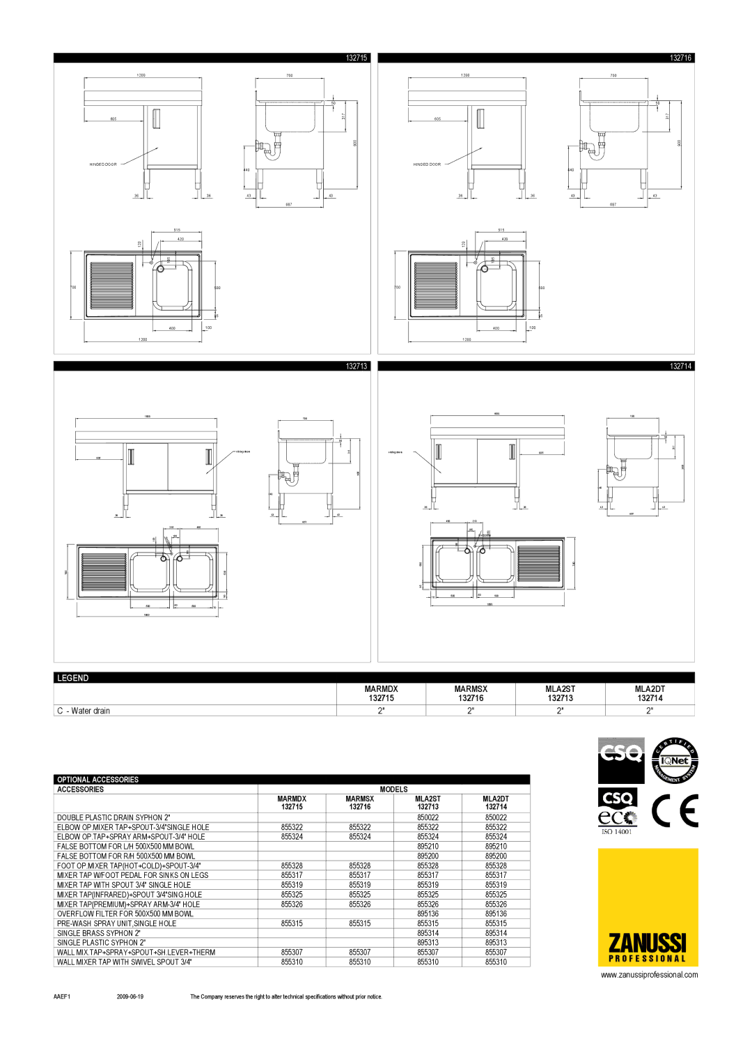 Zanussi MARMSX, MLA2ST, MLA2DT, MARMDX, 132713, 132714, 132715, 132716 dimensions Marmdx Marmsx, Water drain 