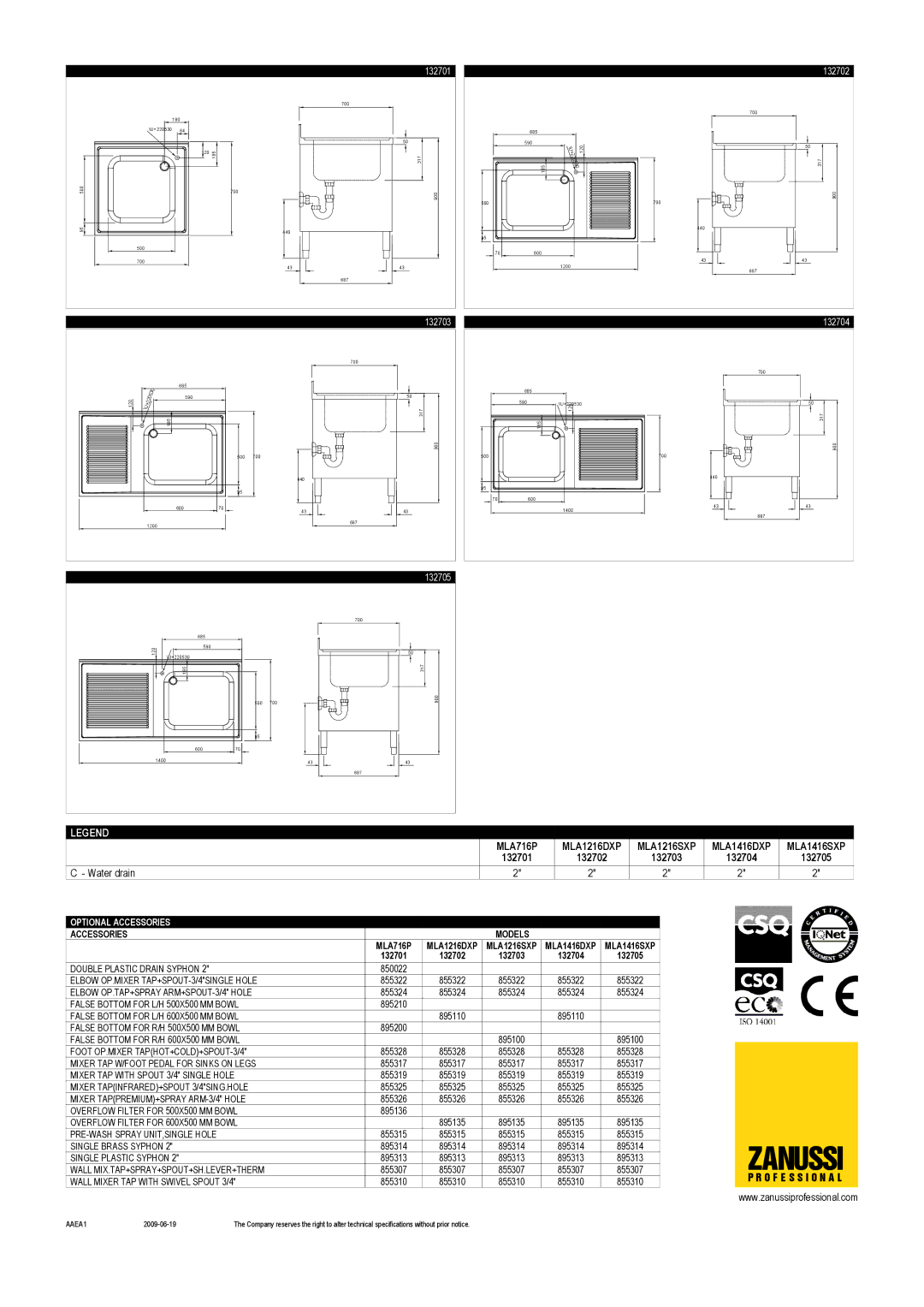 Zanussi MLA1416SXP, MLA716P, MLA1416DXP, MLA1216DXP, MLA1216SXP, 132702, 132704, 132705, 132703, 132701 dimensions Zanussi 