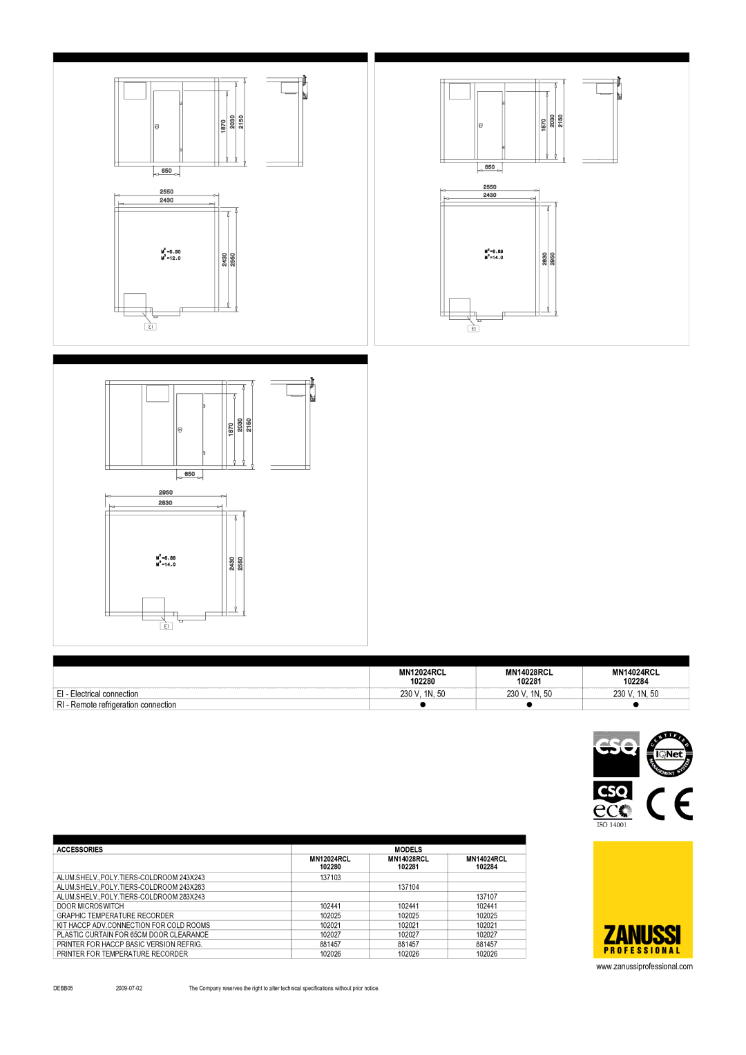 Zanussi MN12024RCL, MN14028RCL, MN14024RCL, 102281, 102284, 102280 dimensions Zanussi 