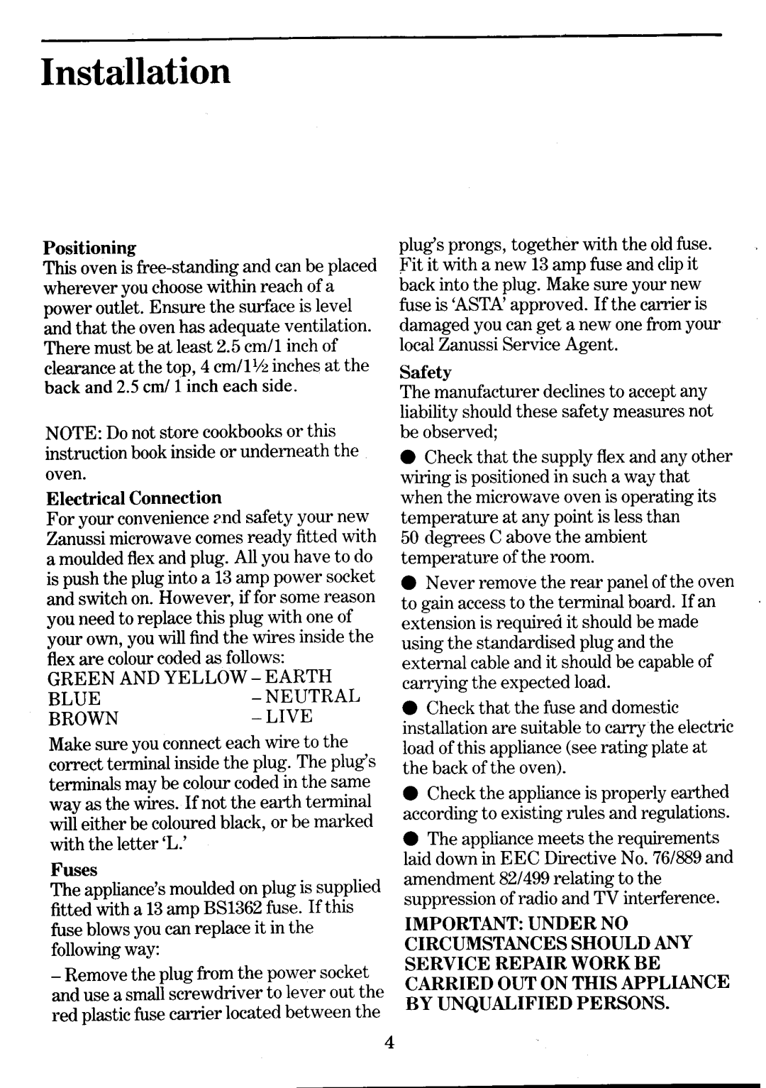 Zanussi MW 1135, MW 2135 manual 