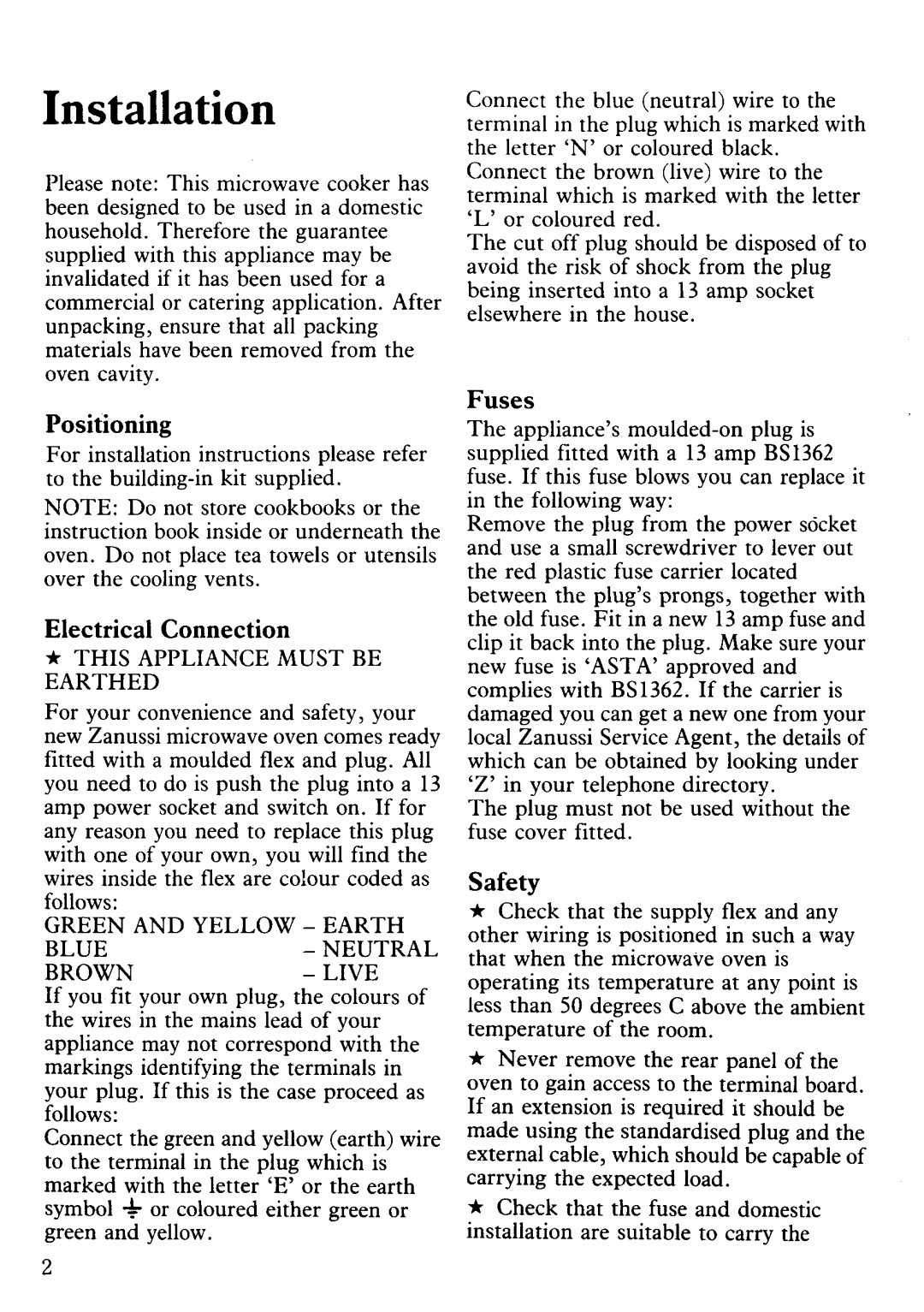 Zanussi MW1776 manual 