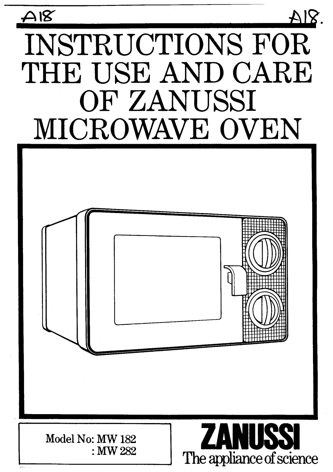 Zanussi MW182, MW282 manual 