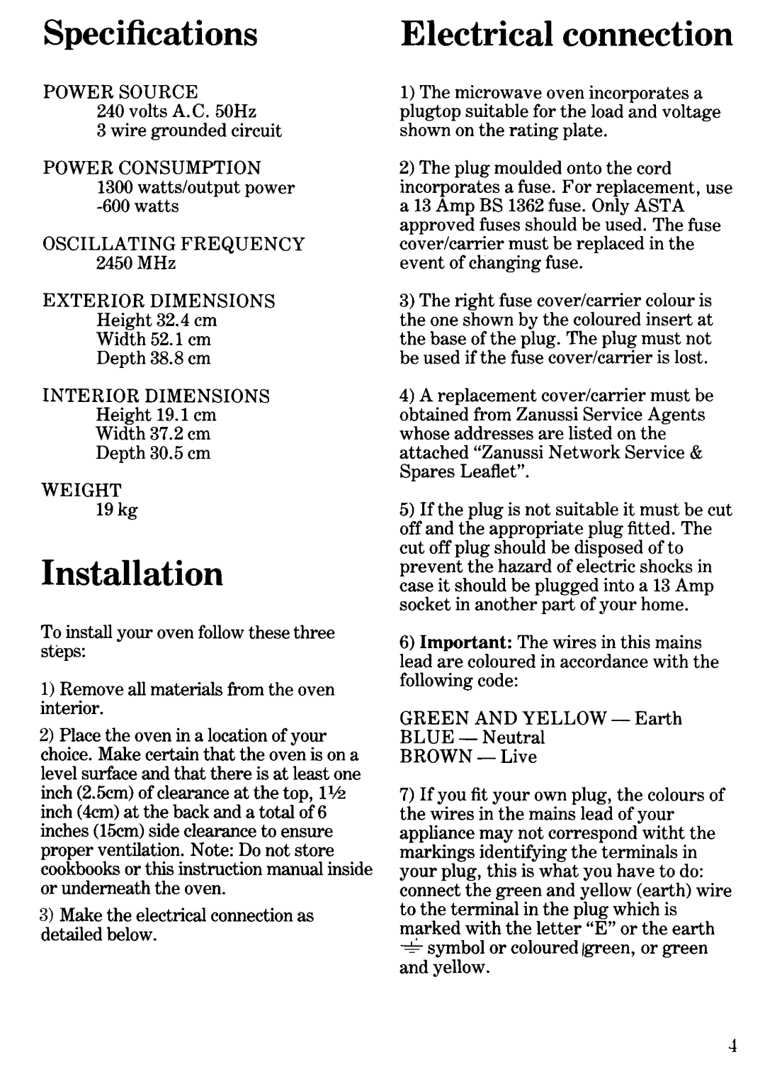 Zanussi MW600 manual 