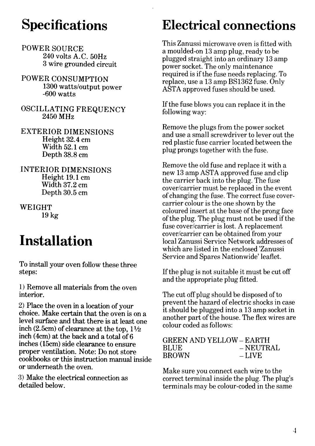 Zanussi MW632 manual 